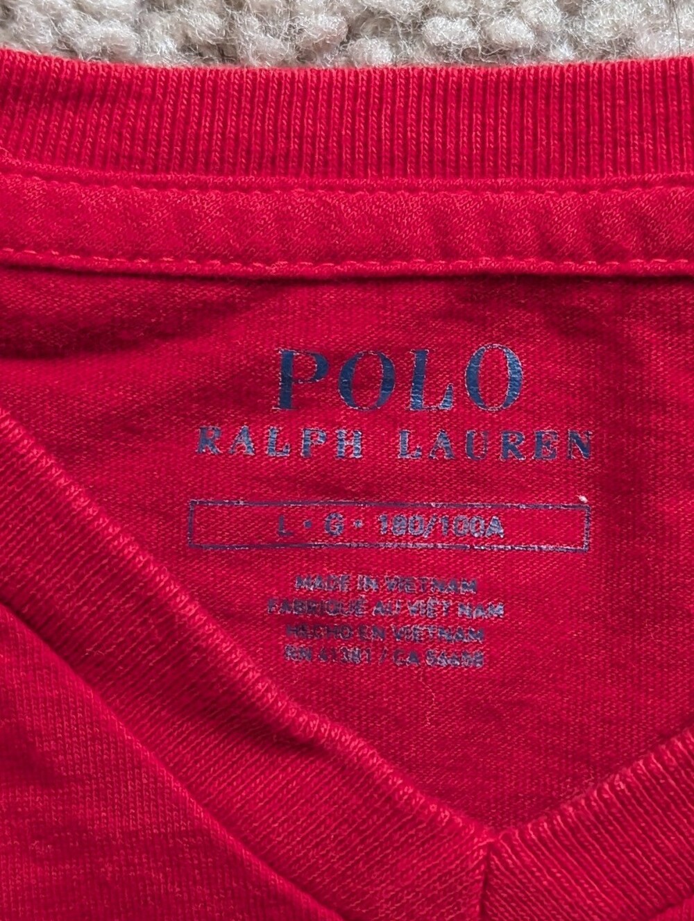 Polo Ralph Lauren Red Blue Pony V-Neck Cotton Short Sleeve Tee Size Large - Picture 3 of 8